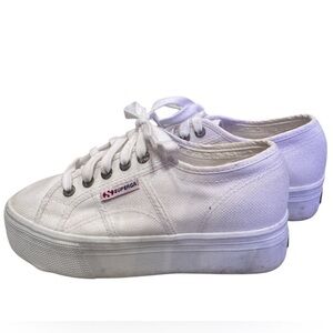 Superga White Napa Platform Sneaker Shoe Canvas Rubber Sole Laces Sz 6